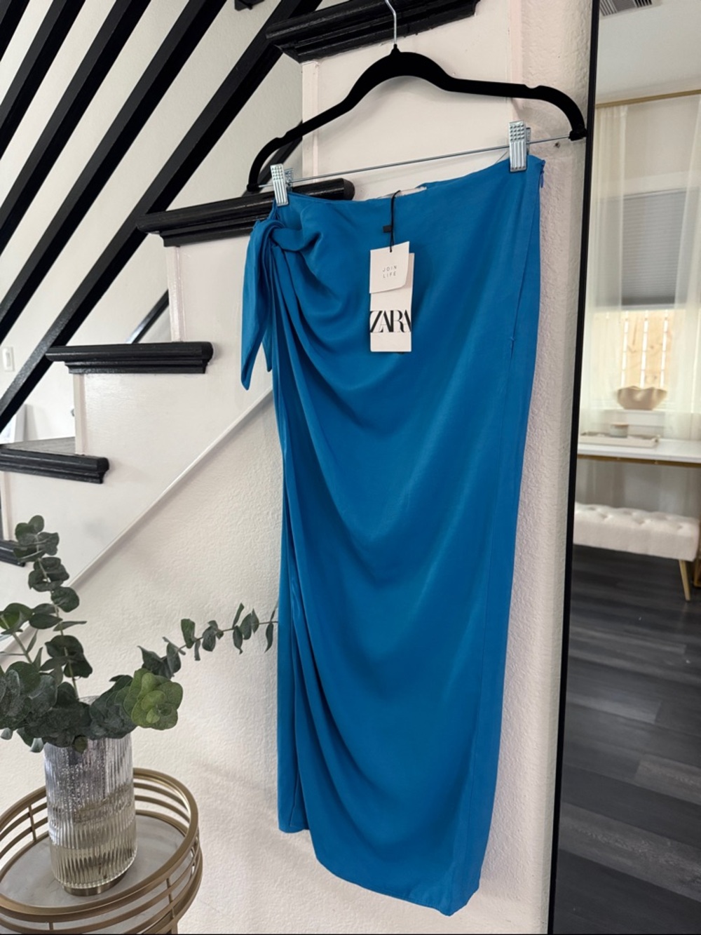 ZARA Cover Up Teal Blue Draped Skirt with Side Knot